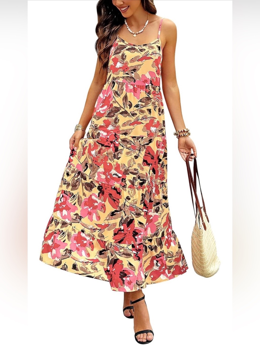 Fashion Spaghetti Strap Scoop Neck Floral Maxi Long Flowy Dress XXL NWT